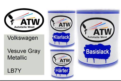 Volkswagen, Vesuve Gray Metallic, LB7Y: 1L Lackdose + 1L Klarlack + 500ml Härter - Set, von ATW Autoteile West.